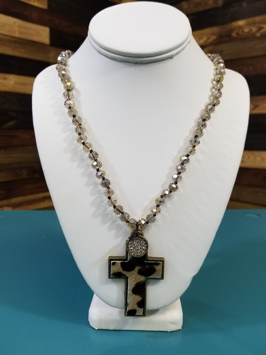 Hair on Leopard Cross Necklace