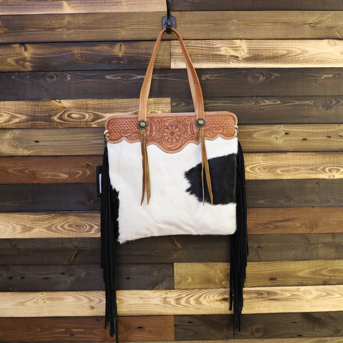 Black Cowhide Fringed Purse